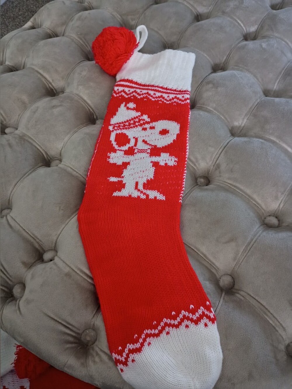 Hallmark Vintage 1958 Peanuts Snoopy Knit Christmas Stocking, Pom Pom, Red/White